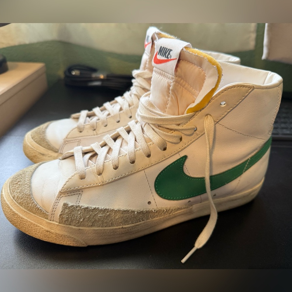 Nike White High-Tops with Green Swoosh